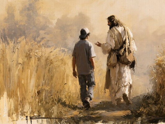 Jesus Walking with a Young Man Metal Print
