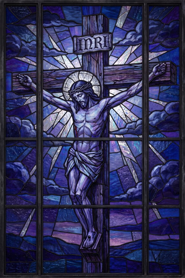 The Crucifixion Stained-Glass Acrylic Print on Metal | Devotional Art
