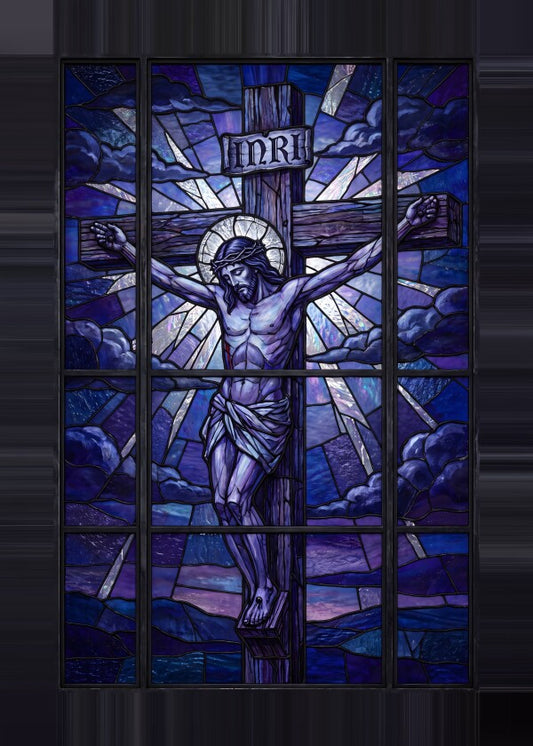 The Crucifixion Stained-Glass Canvas Print | Devotional Wall Art