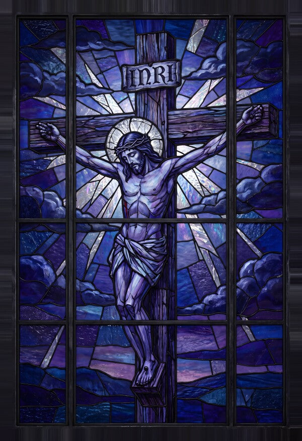 The Crucifixion Stained-Glass Canvas Print | Devotional Wall Art