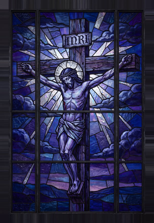 The Crucifixion Stained-Glass Canvas Print | Devotional Wall Art