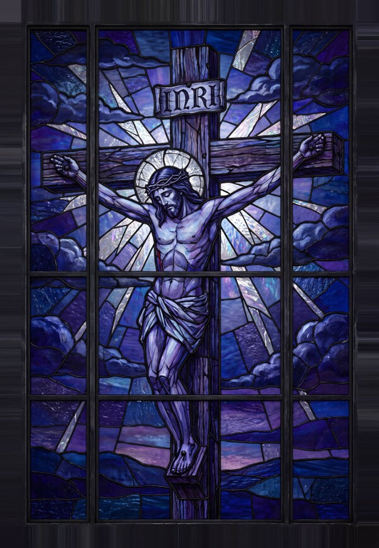 The Crucifixion Stained-Glass Canvas Print | Devotional Wall Art