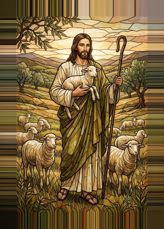 Christ the Good Shepherd Stained-Glass Canvas Print | Devotional Art
