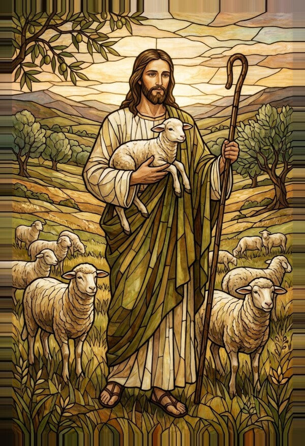 Christ the Good Shepherd Stained-Glass Canvas Print | Devotional Art