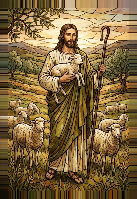 Christ the Good Shepherd Stained-Glass Canvas Print | Devotional Art